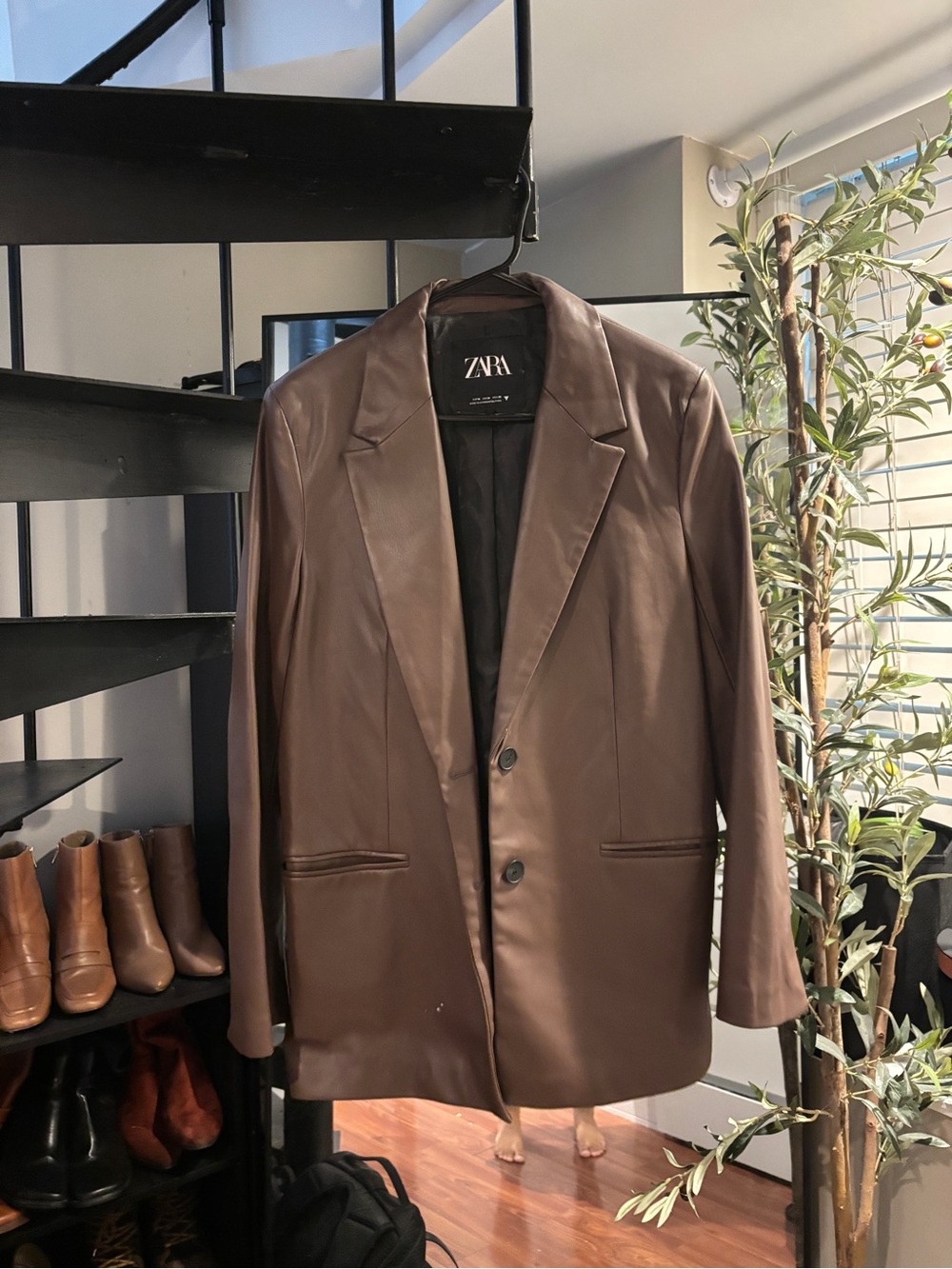 ZARA Faux Leather Blazer (Brown)
